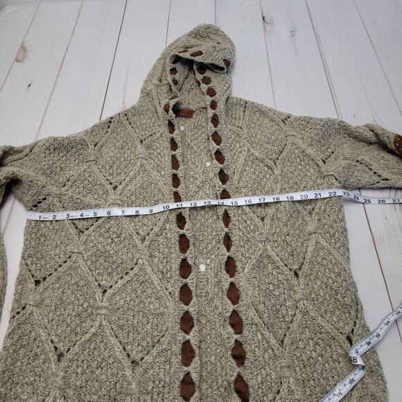 Pol long elbow patch oversized open knit cardigan sweater stitched woven - Picture 4 of 10